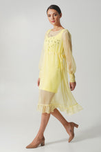 Load image into Gallery viewer, Yellow pencil dress with the see through overlay