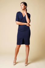 Load image into Gallery viewer, Belted navy midi dress