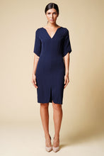 Load image into Gallery viewer, Belted navy midi dress