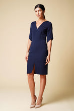 Load image into Gallery viewer, Belted navy midi dress