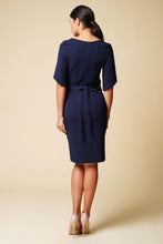 Load image into Gallery viewer, Belted navy midi dress