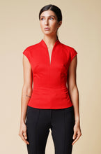 Load image into Gallery viewer, High neck cap sleeve red blouse