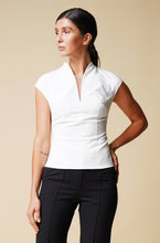 Load image into Gallery viewer, High neck cap sleeve white blouse