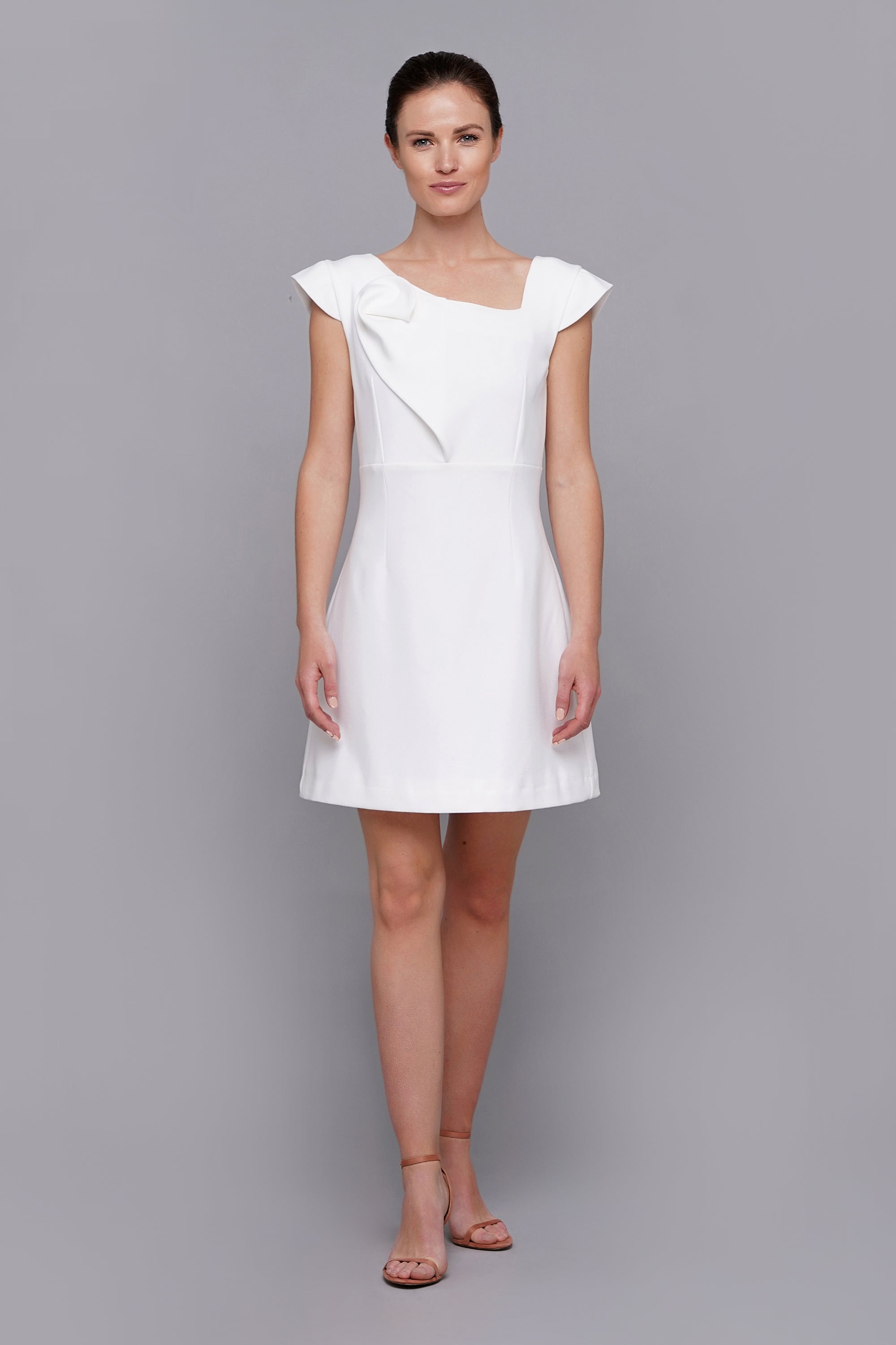 White Asymmetrical Mini Dress – Fit and Flare Silhouette – TAVROVSKA