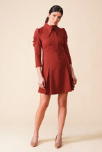 Load image into Gallery viewer, Brown dog ear collar puffy sleeve dress