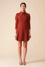 Load image into Gallery viewer, Brown dog ear collar puffy sleeve dress