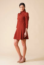 Load image into Gallery viewer, Brown dog ear collar puffy sleeve dress