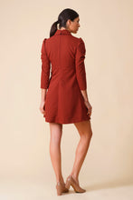 Load image into Gallery viewer, Brown dog ear collar puffy sleeve dress