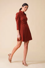 Load image into Gallery viewer, Brown dog ear collar puffy sleeve dress