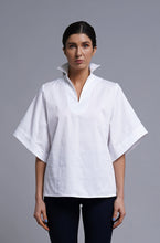 Load image into Gallery viewer, White cotton popped collar blouse