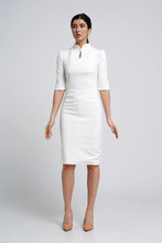 Load image into Gallery viewer, White high neck pencil dress