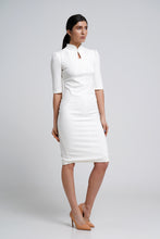 Load image into Gallery viewer, White high neck pencil dress