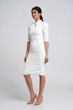 Load image into Gallery viewer, White high neck pencil dress