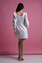 Load image into Gallery viewer, White linen embroidered ethnic short dress