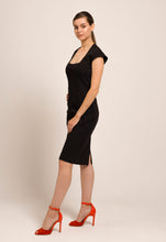 Load image into Gallery viewer, Square neck black pencil dress