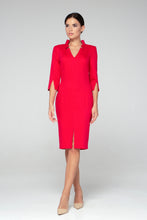 Load image into Gallery viewer, Red high neck midi pencil dress