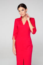 Load image into Gallery viewer, Red high neck midi pencil dress