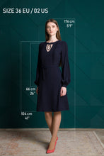 Load image into Gallery viewer, Navy fit and flare midi dress