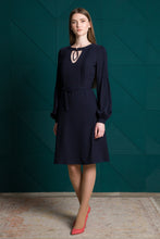 Load image into Gallery viewer, Navy fit and flare midi dress