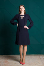 Load image into Gallery viewer, Navy fit and flare midi dress