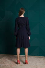 Load image into Gallery viewer, Navy fit and flare midi dress