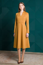 Load image into Gallery viewer, Mustard midi dress with sleeves