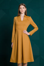 Load image into Gallery viewer, Mustard midi dress with sleeves