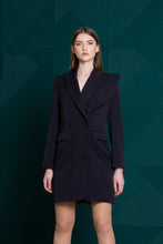 Load image into Gallery viewer, Navy asymmetrical blazer dress