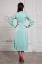 Load image into Gallery viewer, Mint necktie flowy midi dress