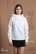 Load image into Gallery viewer, Hooded white cotton blouse