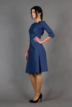 Load image into Gallery viewer, Blue asymmetrical fit and flare dress