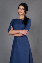 Load image into Gallery viewer, Blue asymmetrical fit and flare dress