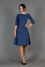 Load image into Gallery viewer, Blue asymmetrical fit and flare dress