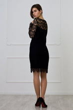 Load image into Gallery viewer, Black lace midi dress with scalloped edge