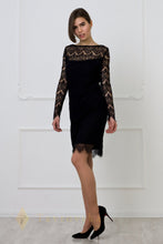Load image into Gallery viewer, Black lace midi dress with scalloped edge