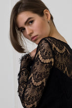 Load image into Gallery viewer, Black lace midi dress with scalloped edge