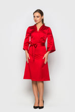 Load image into Gallery viewer, Red satin high neck kimono dress