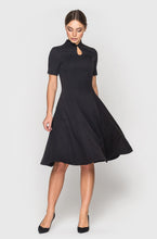 Load image into Gallery viewer, Black fit and flare cheongsam dress