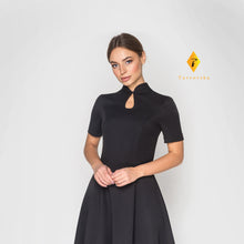 Load image into Gallery viewer, Black fit and flare cheongsam dress