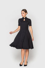 Load image into Gallery viewer, Black fit and flare cheongsam dress
