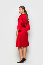 Load image into Gallery viewer, Red satin high neck kimono dress