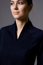 Load image into Gallery viewer, Long sleeve high neck structured midi dress