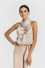 Load image into Gallery viewer, Halter high neck draped satin top