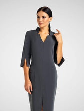 Load image into Gallery viewer, Gray high neck midi pencil dress