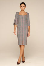 Load image into Gallery viewer, Grey plaid square neck pencil dress