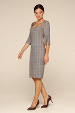 Load image into Gallery viewer, Grey plaid square neck pencil dress