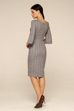Load image into Gallery viewer, Grey plaid square neck pencil dress