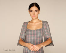 Load image into Gallery viewer, Grey plaid square neck pencil dress