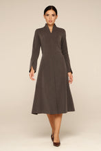 Load image into Gallery viewer, Gray high neck fit and flare midi dress