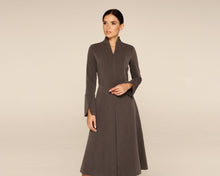 Load image into Gallery viewer, Gray high neck fit and flare midi dress